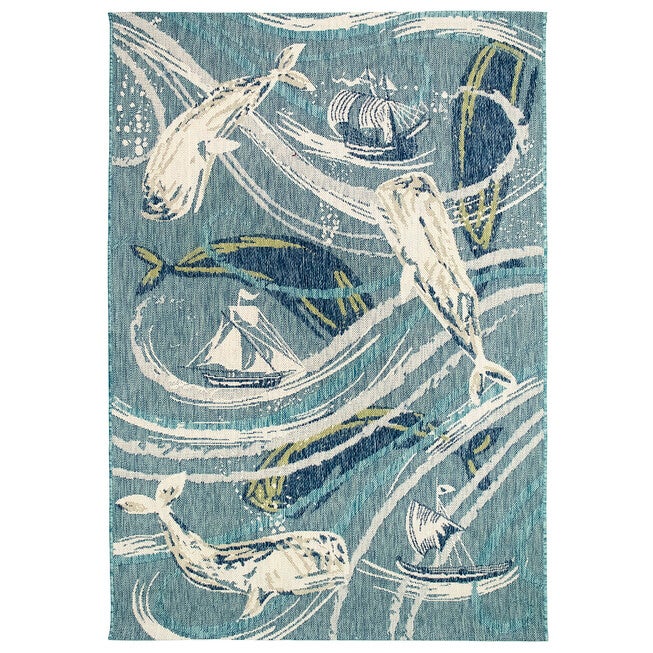 Liora Manne Portofino Whale Tale Indoor/Outdoor Rug, AQUA, hi-res image number null