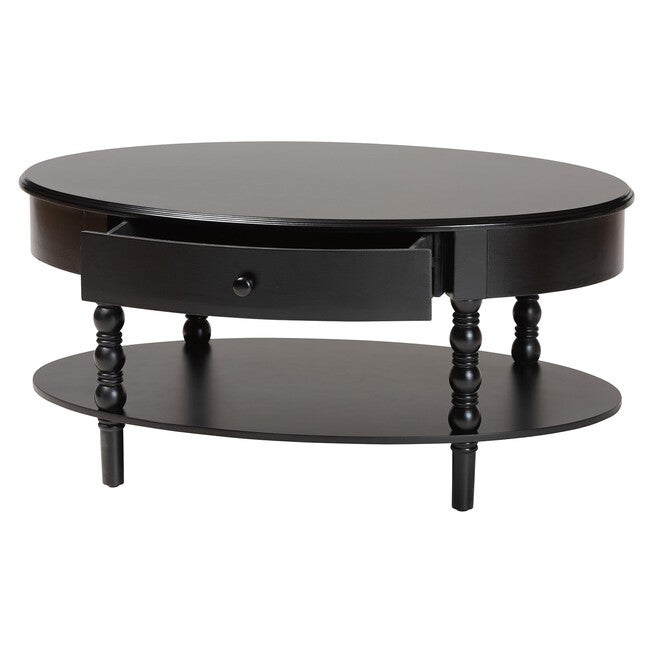 Malinda Classic Black Wood 1-Drawer Coffee Table with Spindle Legs, BLACK, alternate image number null