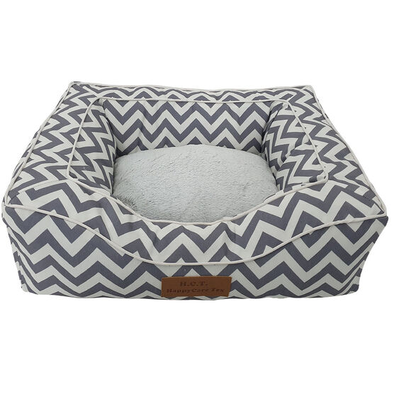Chevron poly-cotton bolster with detachable faux fur cushion Medium Size, , on-hover image number null