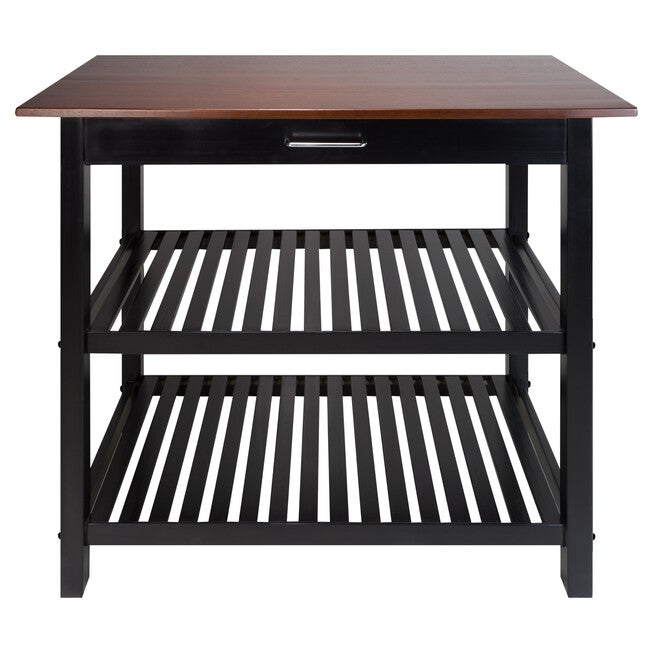 Kitchen Island with Solid Wood Top, BLACK, hi-res image number null