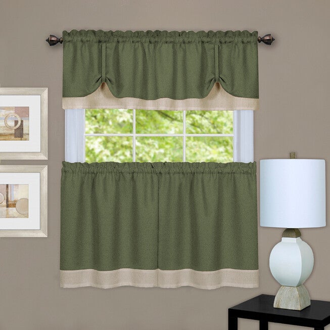 Darcy Window Tier Curtain Set, GREEN CAMEL, hi-res image number 0