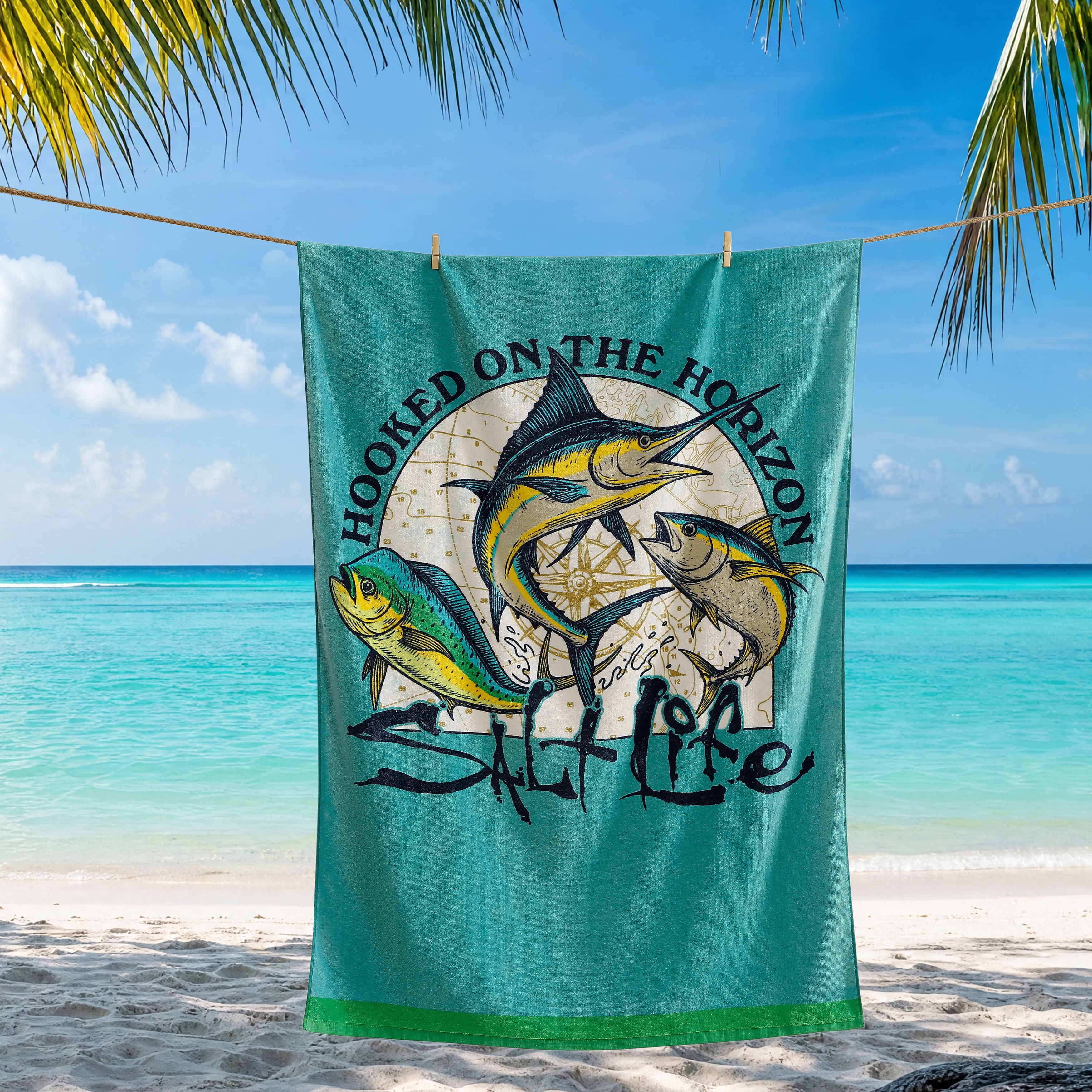 Horizon Hunter Beach Towel, AQUA, alternate image number 1