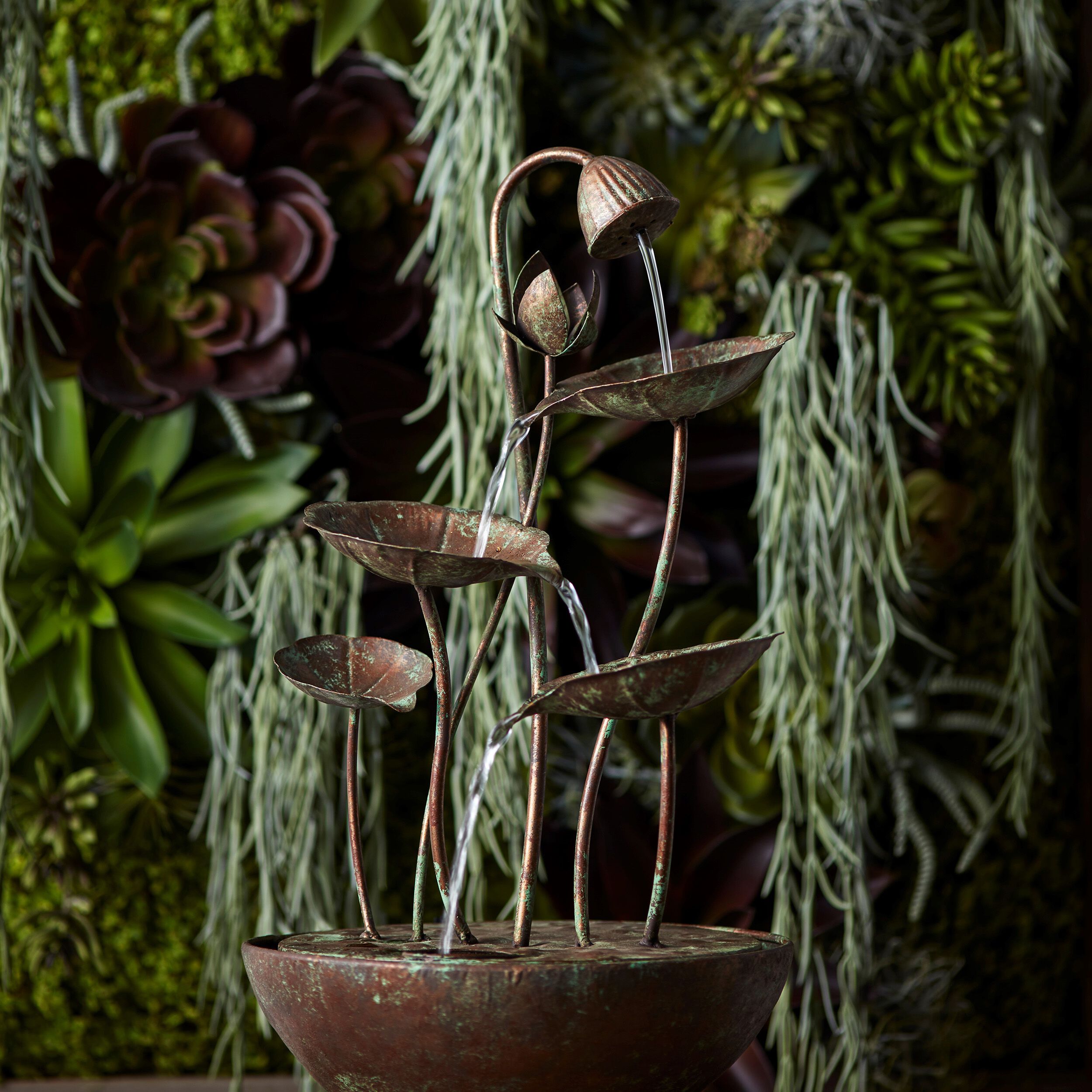 Rustic Metal Lotus Leaf Fountain 19.5 inchesH, GREEN BROWN, alternate image number 3