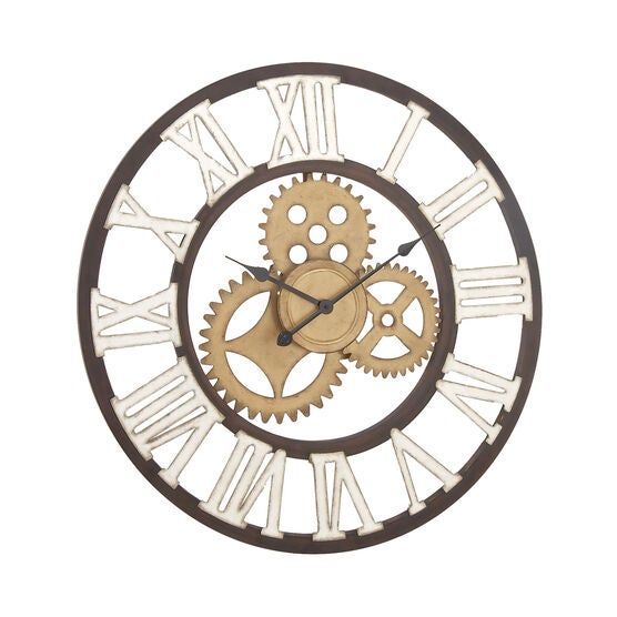 Brown Industrial Metal Wall Clock, BROWN, hi-res image number null