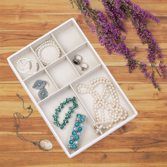 Jewelry Storage Organizer Tray 8 Compartments, Pebble White, , on-hover image number null