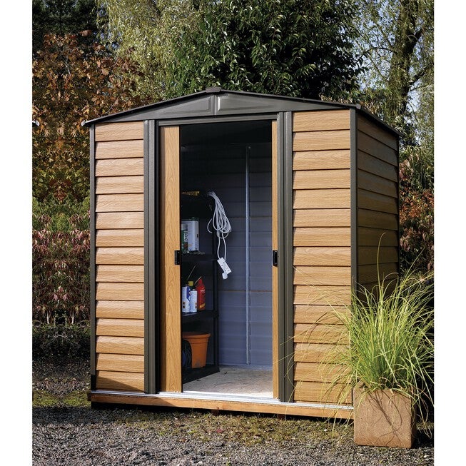 Woodridge Steel Storage Shed 6 x 5 ft. Coffee/Woodgrain, BROWN, hi-res image number null