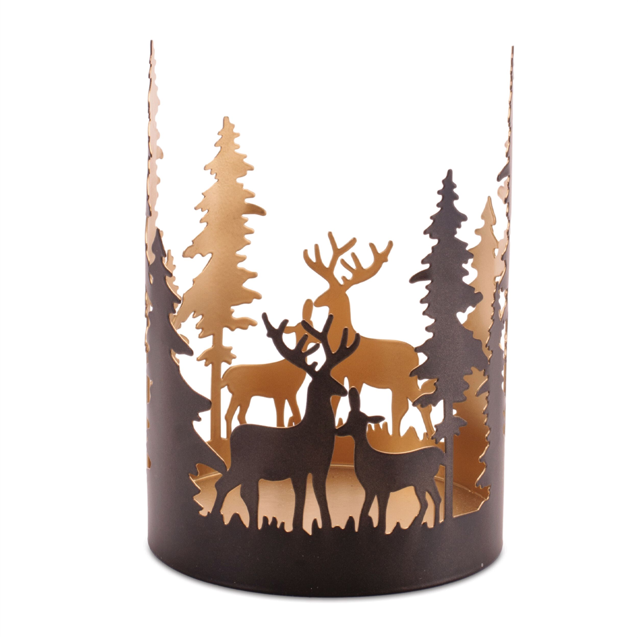Cut Metal Deer and Forest Candle Holder (Set of 2), BLACK GOLD, alternate image number 4