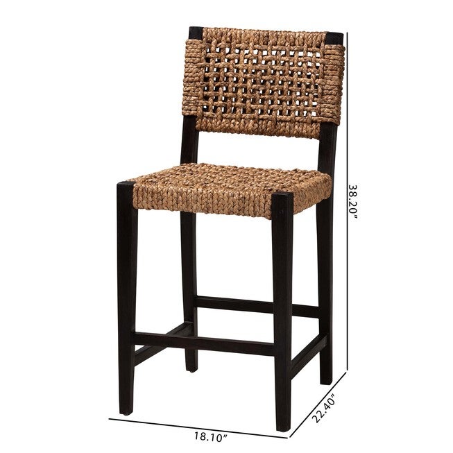 Alise Modern Bohemian Dark Brown Mahogany Wood And Seagrass Counter Stool, , alternate image number null