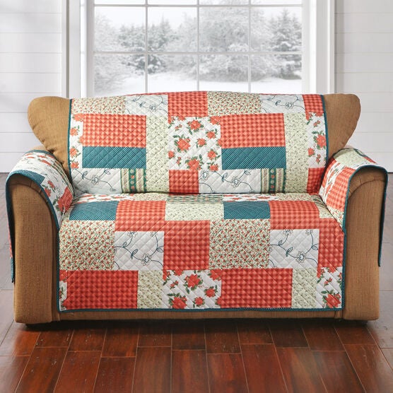 Printed Faux Patchwork Loveseat Protector, Printed Faux Patchwork Loveseat Protector,