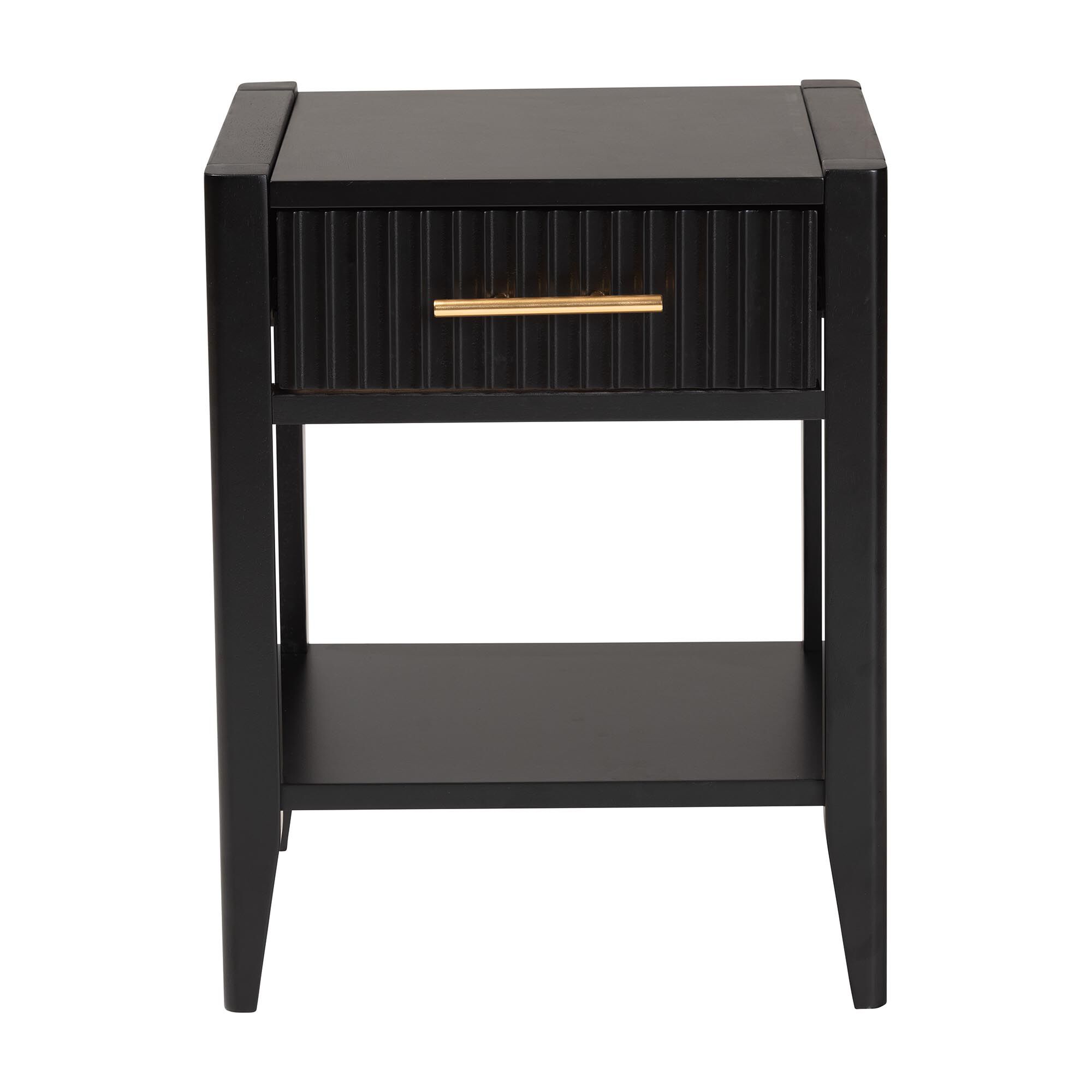 Primrose Mid-Century Black Fluted Wood 1-Drawer Nightstand, BLACK, alternate image number 3