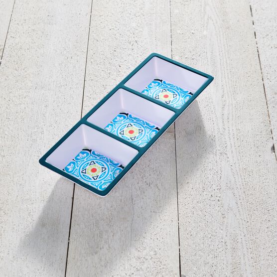 Blue Casab Melamine 3-Section Tray, MULTI Blue Casab Melamine 3-Section Tray, MULTI