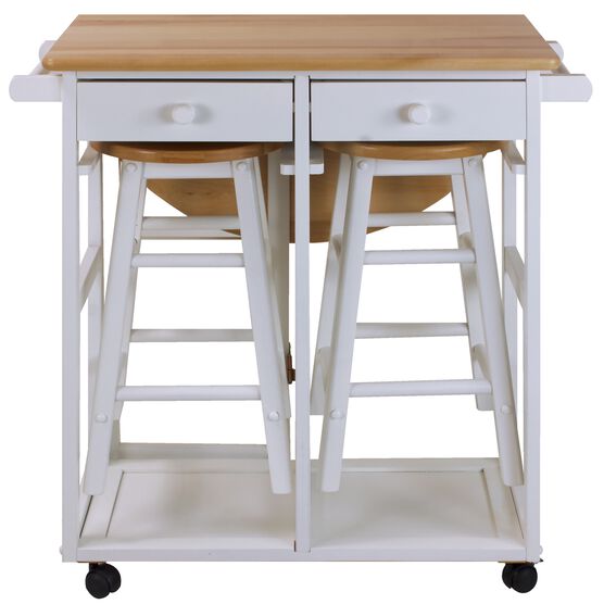 Breakfast Cart with Drop-Leaf Table-White, WHITE, hi-res image number null