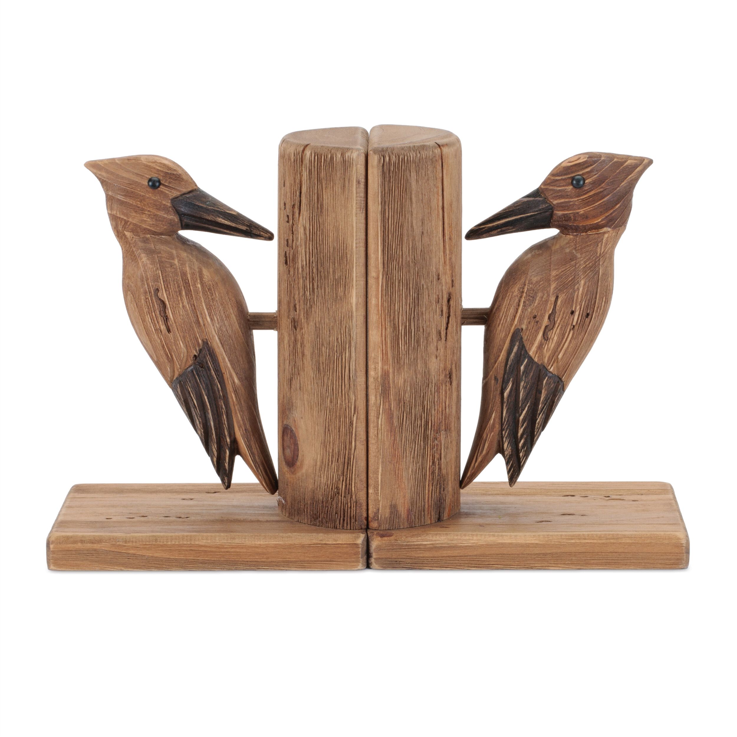 Pine Wood Woodpecker Bird Bookend Set of 2, BROWN, alternate image number 2