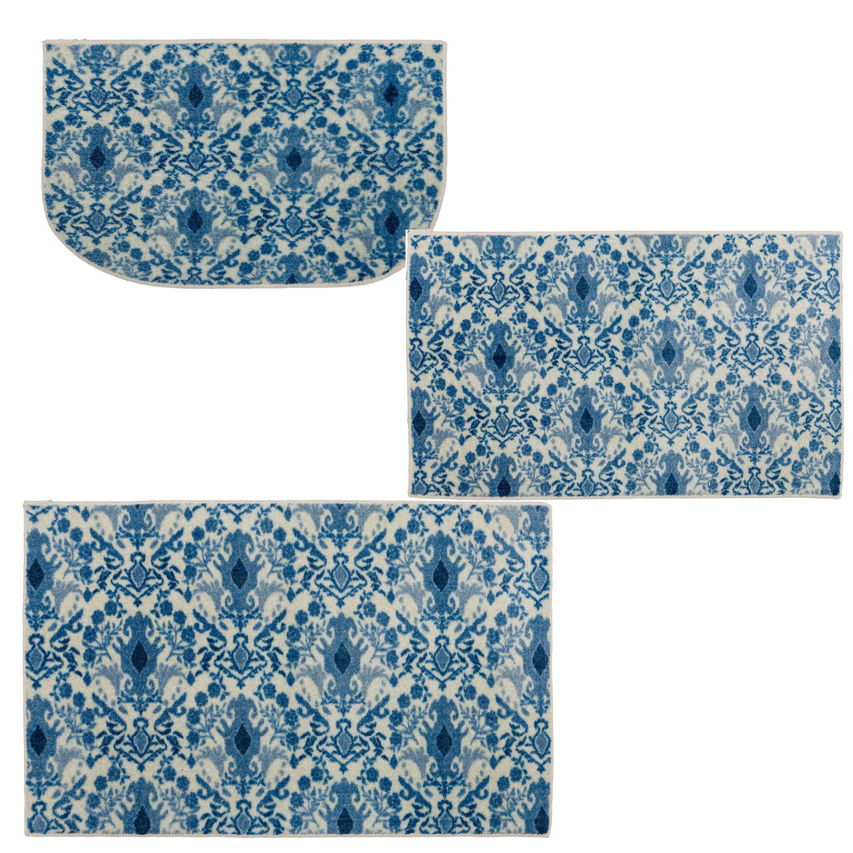 Damask Tile Navy Kitchen Rug, , alternate image number 6