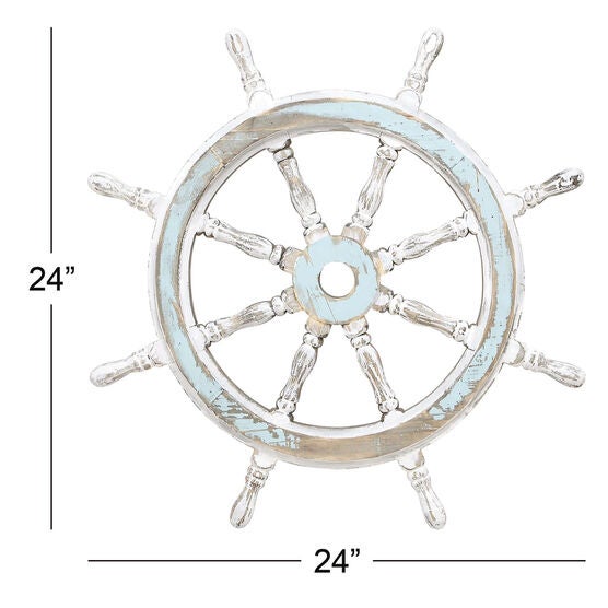 White Coastal Ship Wheel Wood Wall Décor, , alternate image number null