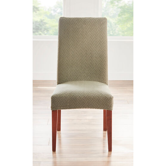 BH STUDIO BASKETWEAVE STRETCH Dining Room Chair SLIPCOVER, OLIVE