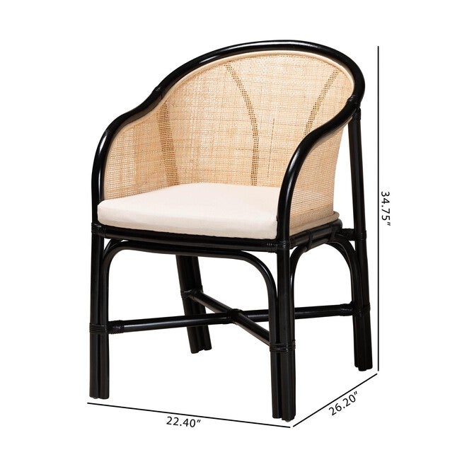 Miranda Modern Bohemian Two-Tone Black And Natural Brown Rattan 2-Piece Dining Chair Set, , alternate image number 7