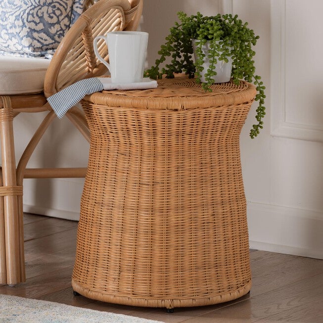 Caroline Round Natural Rattan End Table, LIGHT HONEY, alternate image number null