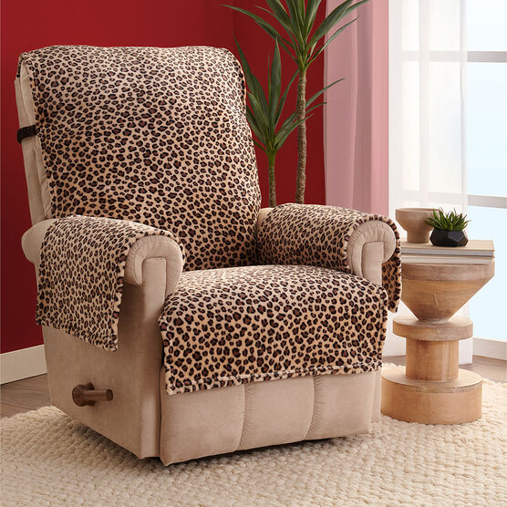 Leopard Plush Recliner Furniture Cover, BROWN, hi-res image number null