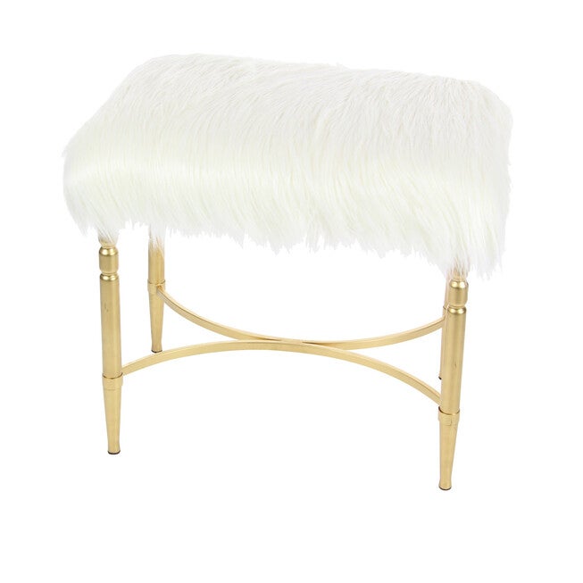 Gold Fur and Metal Contemporary Stool, 20x26x18, , alternate image number null