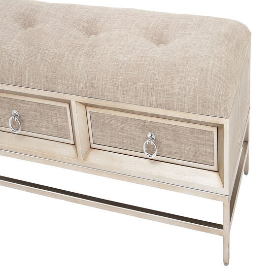Beige Linen and Metal Contemporary Bench, 19x43x16, , alternate image number null