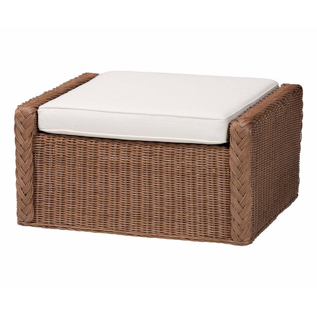 bali & pari Derris Bohemian Peanut Brown Braided Rattan Footstool, PEANUT BROWN, alternate image number 1