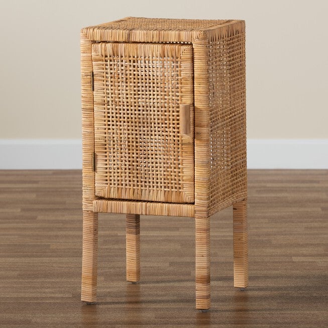 Vivan Modern Bohemian Natural Brown Rattan 1-Door Nightstand, , alternate image number null
