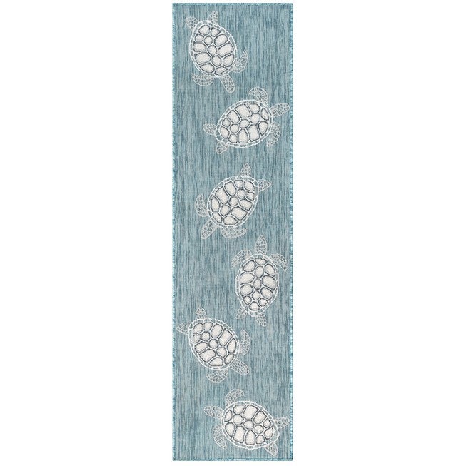 Liora Manne Carmel Seaturtles Indoor/Outdoor Rug Aqua 23 inchesX7 feet 6 inches, , alternate image number null