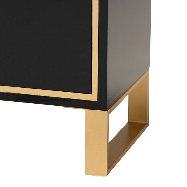 Giolla Contemporary Glam And Luxe Black Finished Wood And Gold Metal 2-Drawer Nightstand, , alternate image number null