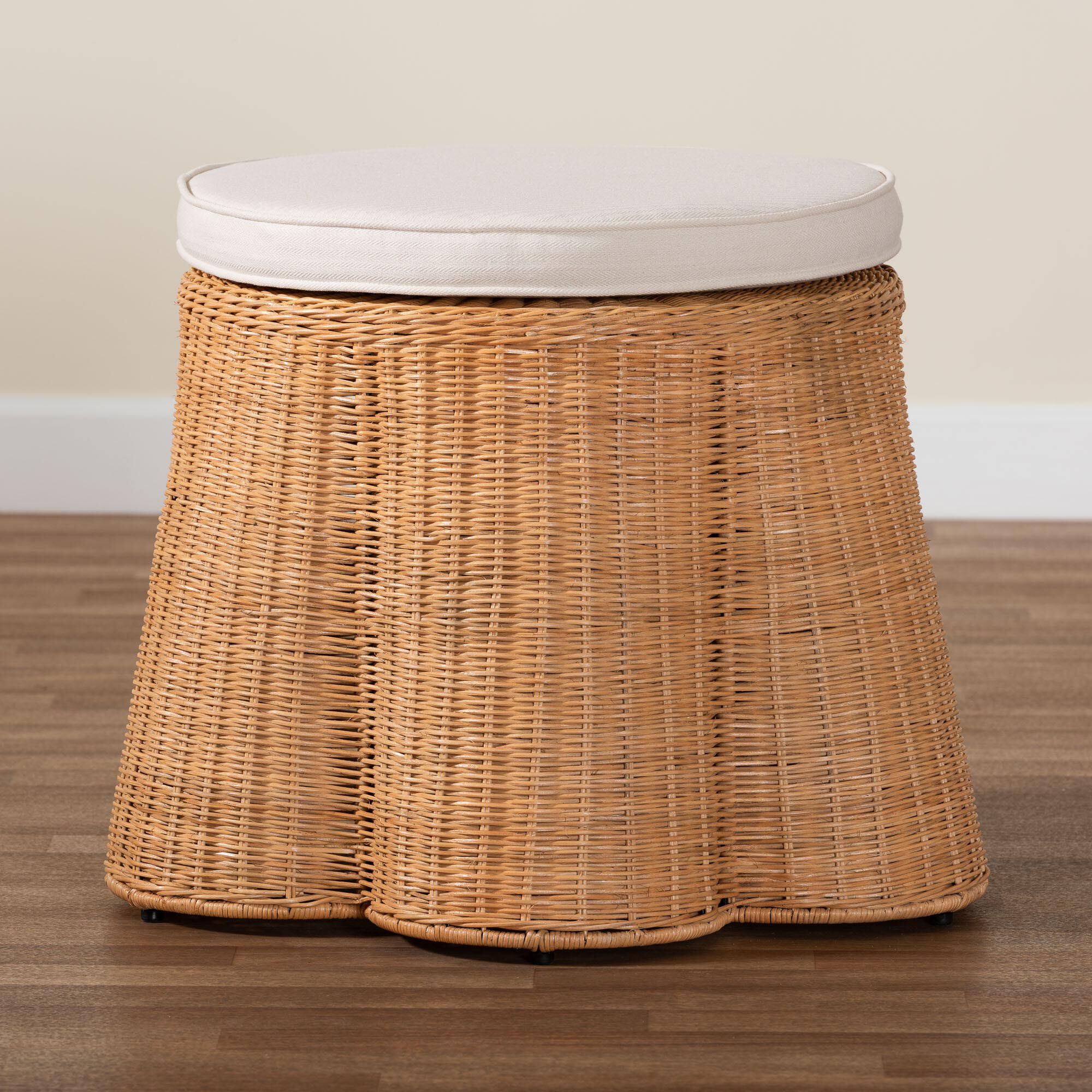 Palm Scallop Natural Rattan Ottoman, 26 inches Round, LIGHT HONEY, alternate image number 6