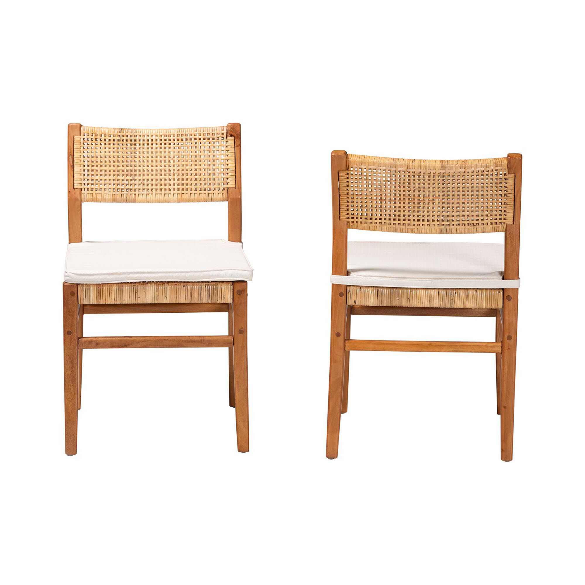Chatura Natural Rattan and Mahogany Wood 2-Piece Dining Side Chair Set, HONEY, alternate image number 2