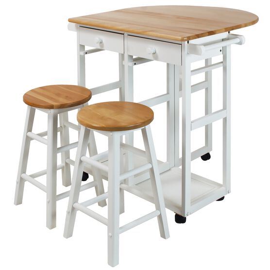 Breakfast Cart with Drop-Leaf Table-White, , alternate image number null