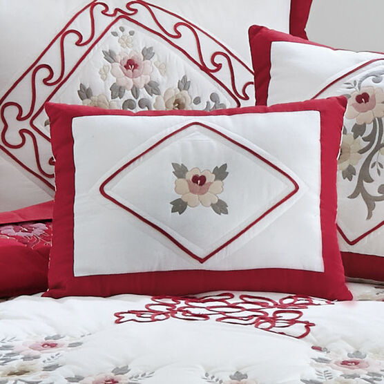 Ava Embroidered Cotton Breakfast Pillow, RED, hi-res image number null