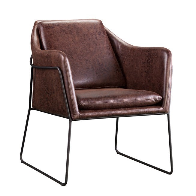Kester Distressed Brown Faux Leather Accent Chair, , on-hover image number null