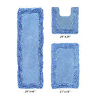 Shaggy Border Bath Rug Mat, 3 Pc Set, (20" X 20" | 21" X 34" | 20" X 60"), BLUE, hi-res image number null