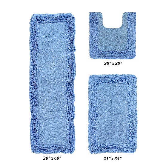 Shaggy Border Bath Rug Mat, 3 Pc Set, (20" X 20" | 21" X 34" | 20" X 60"), BLUE, hi-res image number null