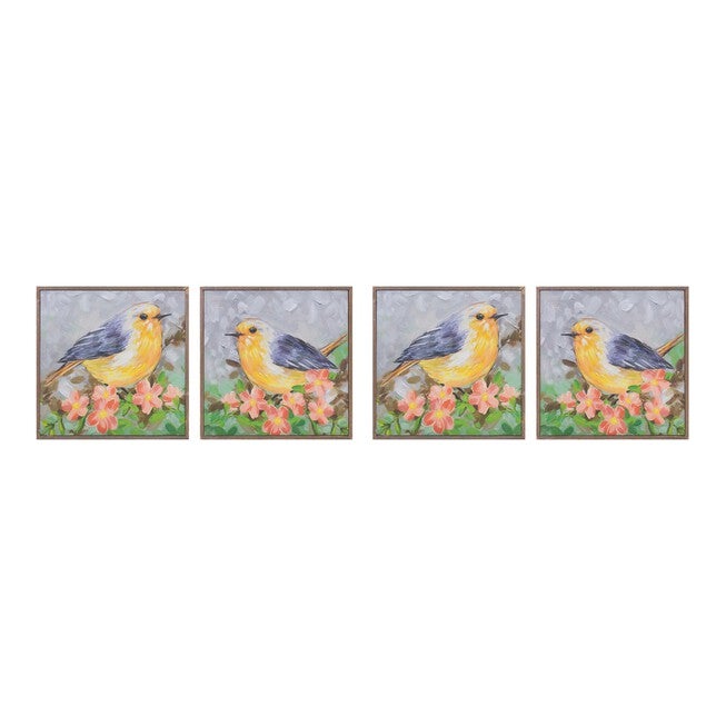 Framed Bird Canvas Block (Set of 4), YELLOW GREEN, alternate image number null