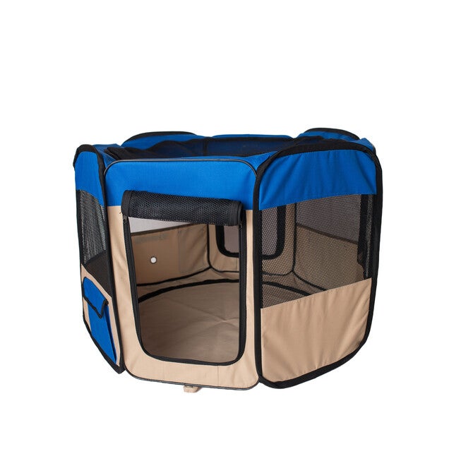Portable Pet Dog Kitten Playpen In Blue And Beige Combo, , alternate image number null