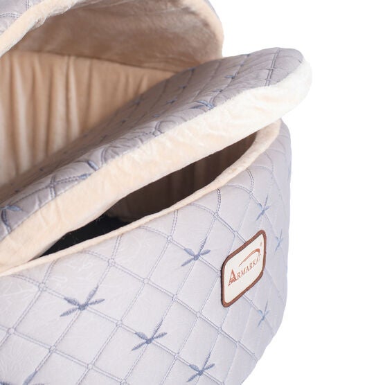Cuddle Cave Cat Bed With Detachable & Collasible Zipper Top, Medium, Pale Silver and Beige, , alternate image number null