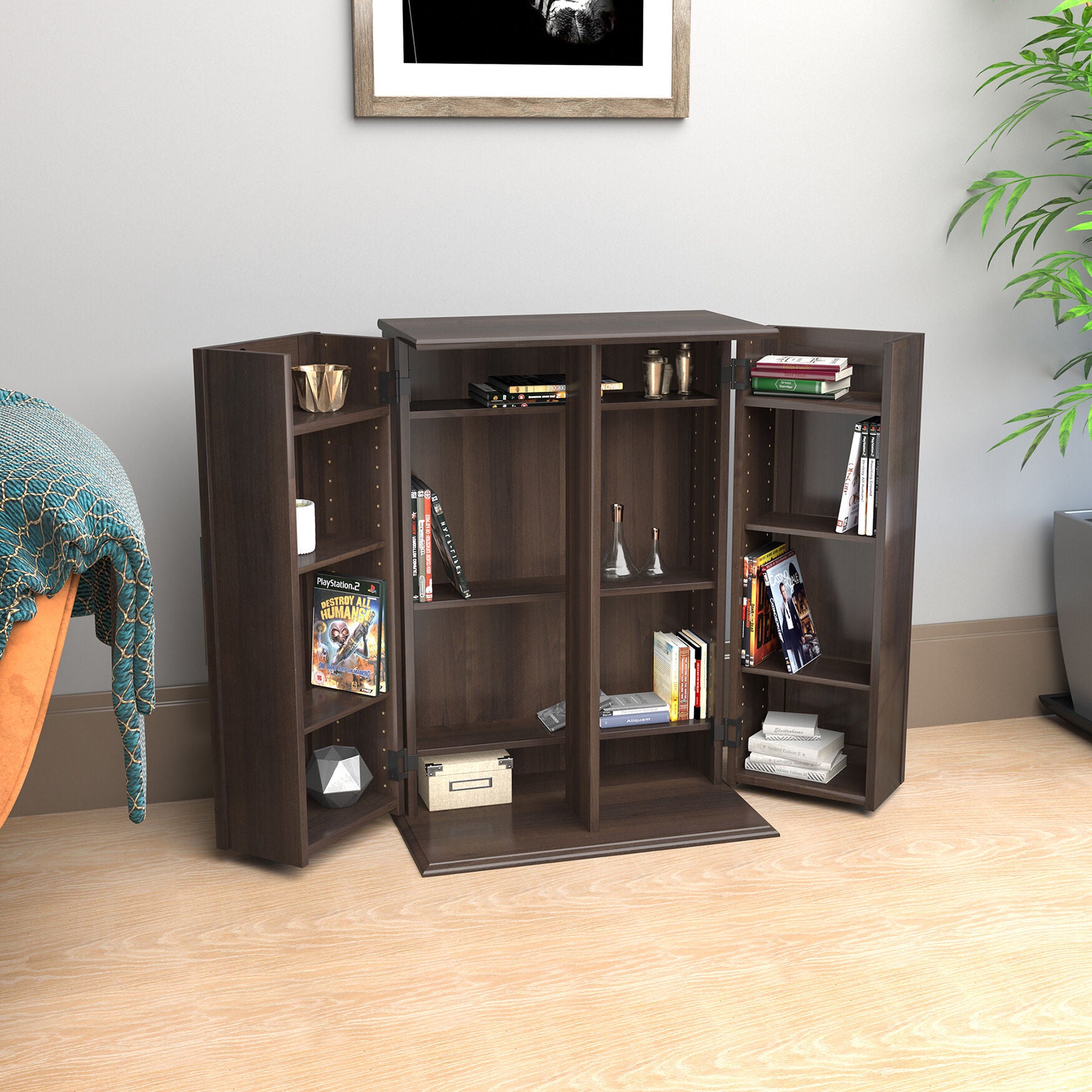Locking Media Storage Cabinet with Shaker Doors Brylane Home