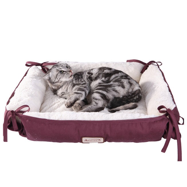 2-In-1 Cat Pet Bed & Fleece Mat, Burgundy/Ivory, , alternate image number 5