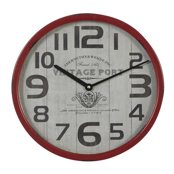 Red Farmhouse Metal Wall Clock, RED, hi-res image number null