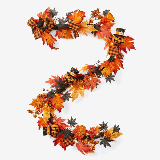6&apos; Pre-Lit Jack-O-Lantern Garland, ORANGE