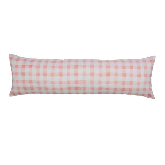 Lily Gingham Bolster Pillow, WHITE PINK Lily Gingham Bolster Pillow, WHITE PINK