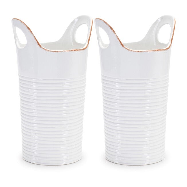 Ceramic Bucket Vase (Set of 2), WHITE/BEIGE, alternate image number null