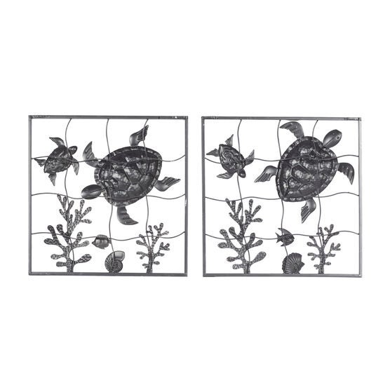 Set Of 2 Gold Metal Coastal Sea Life Wall Decor, , on-hover image number null