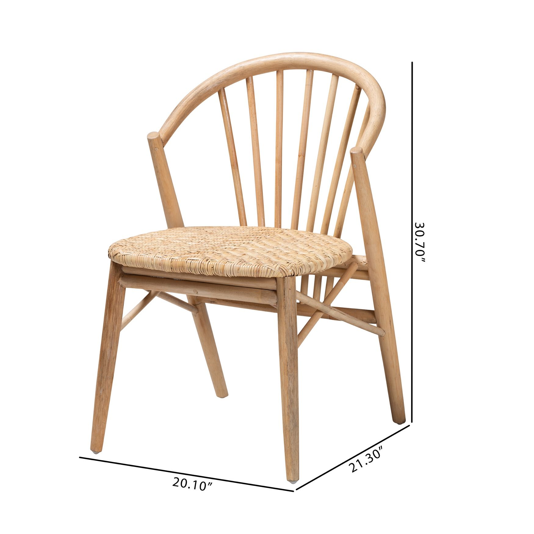 Kobe Mid-Century Modern Natural Brown Finished Wood and Rattan Dining Chair, , alternate image number 14