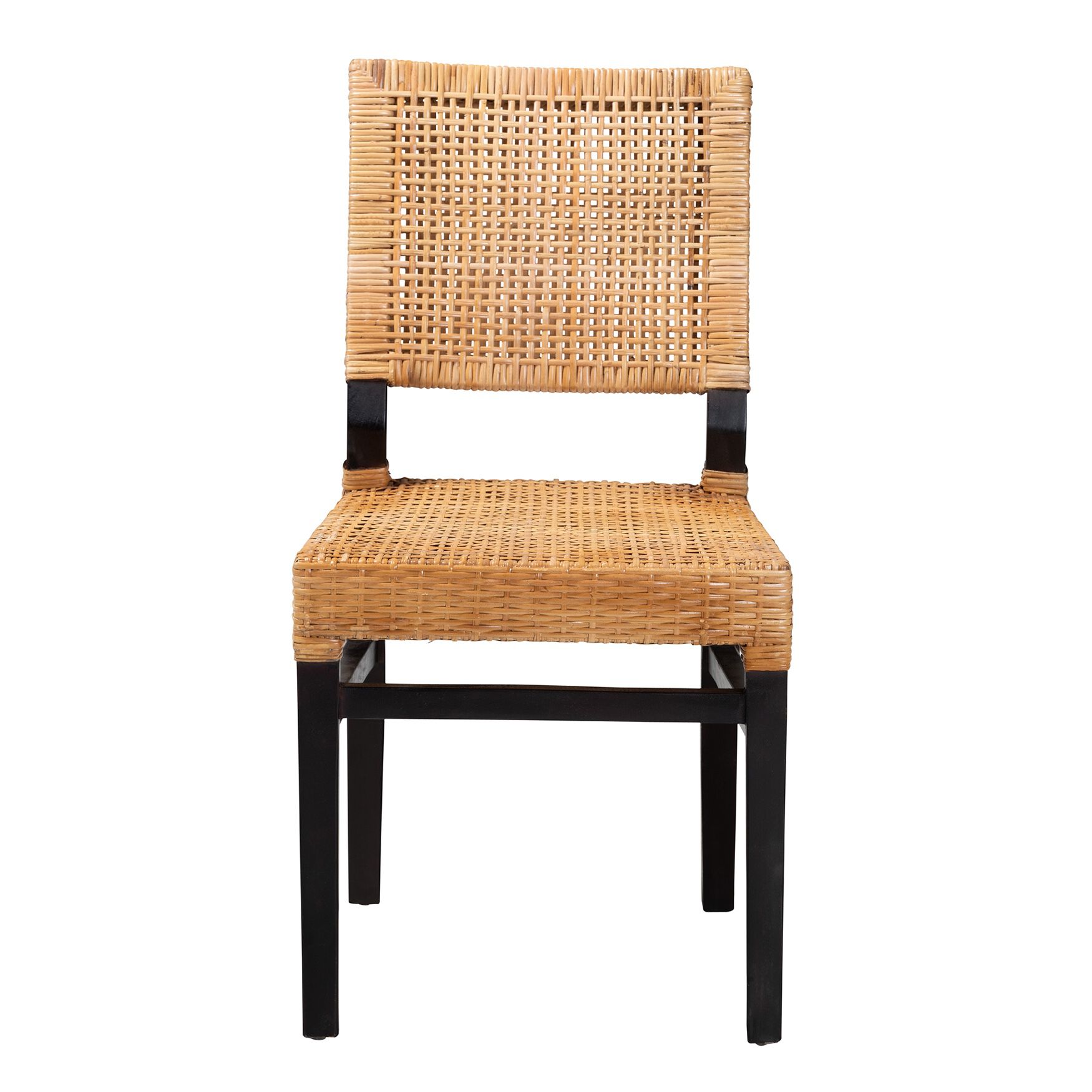 Lesia Modern Bohemian Natural Brown Rattan and Espresso Brown Mahogany Wood Dining Chair, , on-hover image number 1