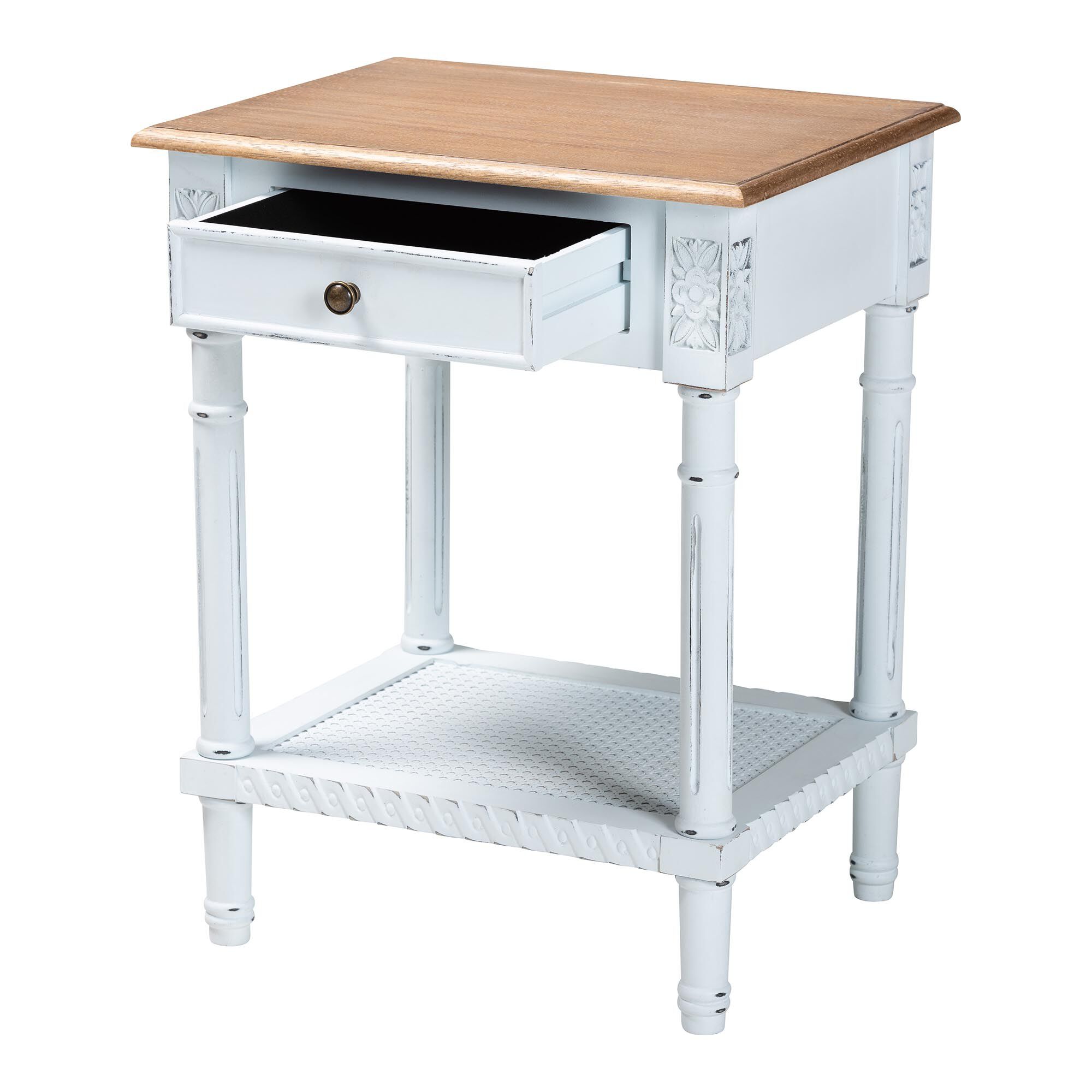 Legrand Classic French Two-Tone White and Natural Brown 1-Drawer End Table, WHITE, alternate image number 2