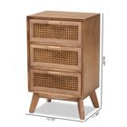 Baden Mid-Century Modern Walnut Brown Finished Wood 3-Drawer Nightstand With Rattan, , alternate image number null